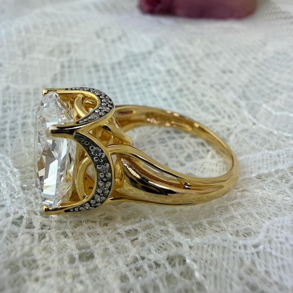 925 Sterling Silver Statement Ring, Diamond Simul… - image 7