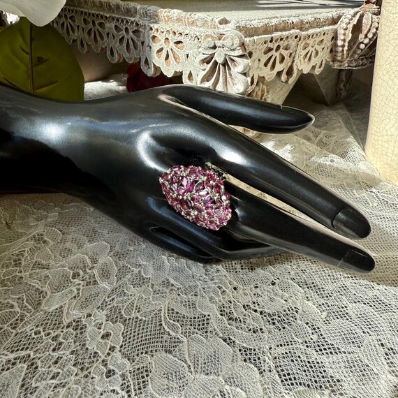 Raspberry Rhodolite Garnet Cluster Ring Rhodium O… - image 5