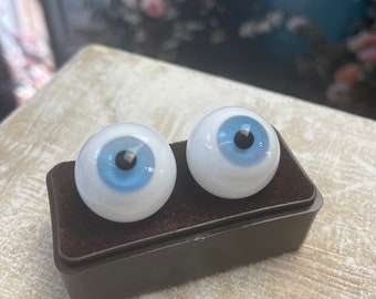 28mm Glass Eyes German Made Full Round Eyes for dolls and sculptures Light Blue