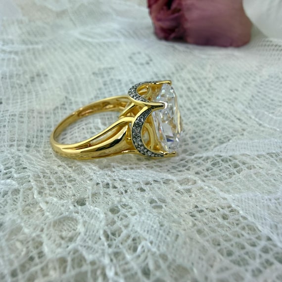 925 Sterling Silver Statement Ring, Diamond Simul… - image 9