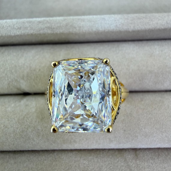 925 Sterling Silver Statement Ring, Diamond Simul… - image 12