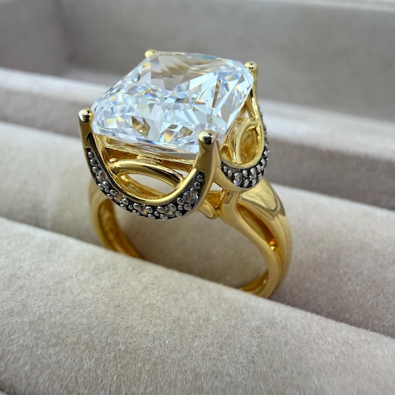 925 Sterling Silver Statement Ring, Diamond Simul… - image 8