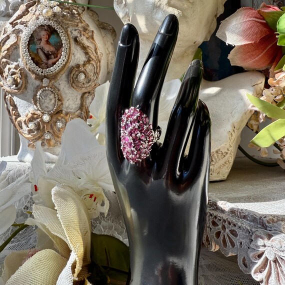 Raspberry Rhodolite Garnet Cluster Ring Rhodium O… - image 4