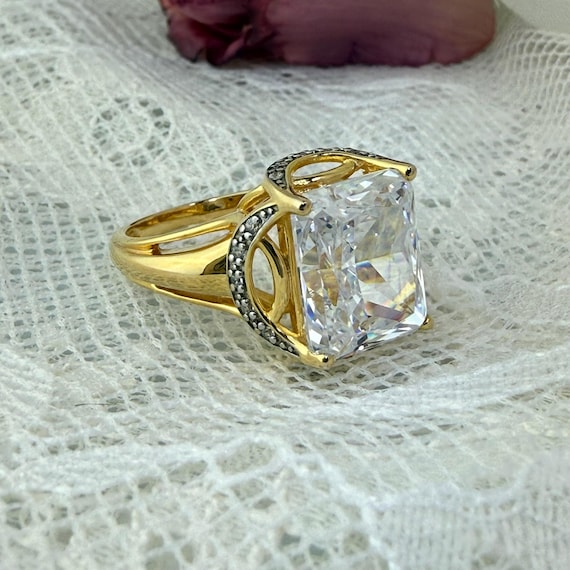 925 Sterling Silver Statement Ring, Diamond Simul… - image 6