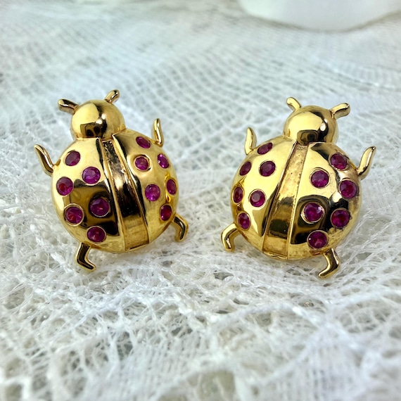 Rarities Ruby Ladybug Stud Earrings, 18K Gold ove… - image 3