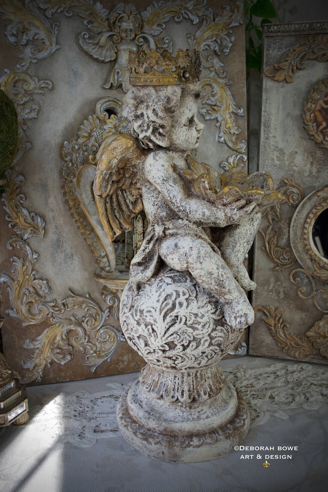 Large Cherub Statue on pedestal Bird feeder 24 Tall Etsy