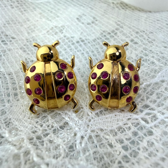 Rarities Ruby Ladybug Stud Earrings, 18K Gold ove… - image 1