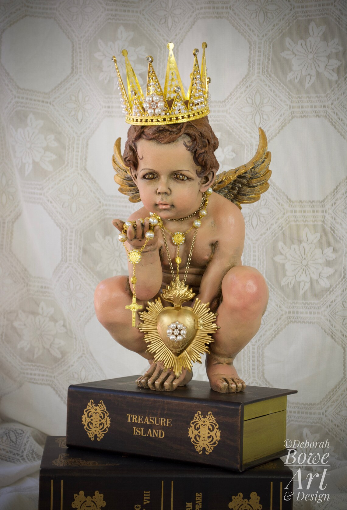 Large Cherub Statue Sacred Heart Repainted Realistic Etsy