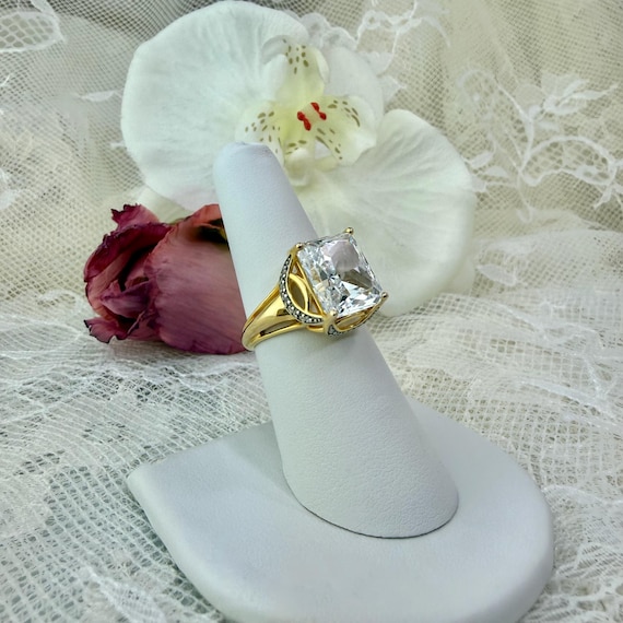 925 Sterling Silver Statement Ring, Diamond Simul… - image 2