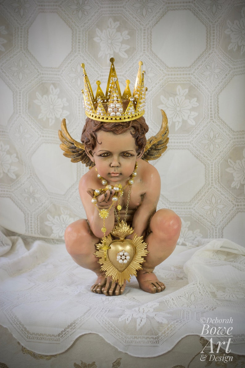 Large Cherub Statue Sacred Heart Repainted Realistic Etsy