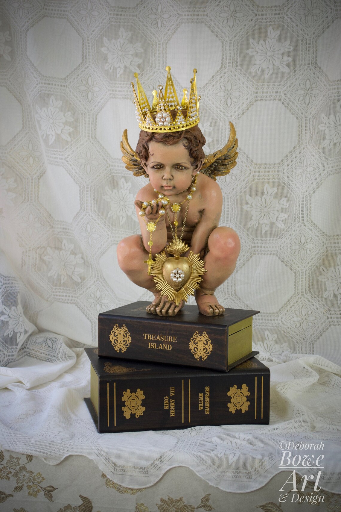 Large Cherub Statue Sacred Heart Repainted Realistic Etsy