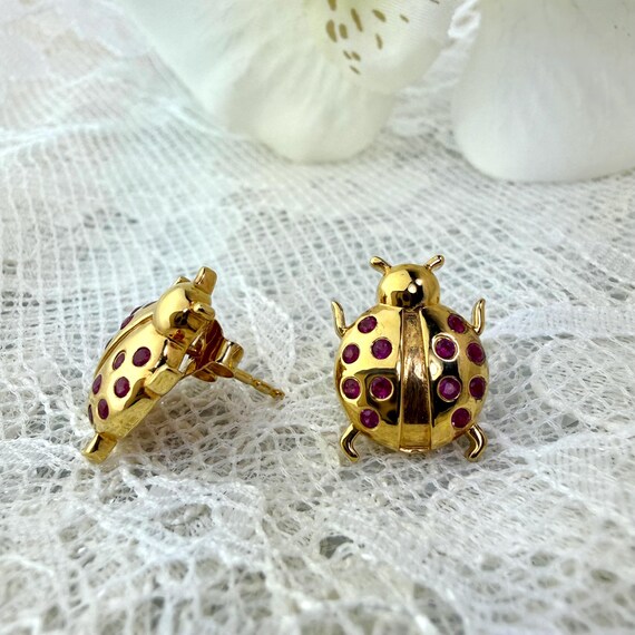 Rarities Ruby Ladybug Stud Earrings, 18K Gold ove… - image 4