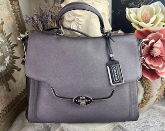 Coach Saffiano Leather Handbag Madison, silver tone hardware, Authentic.