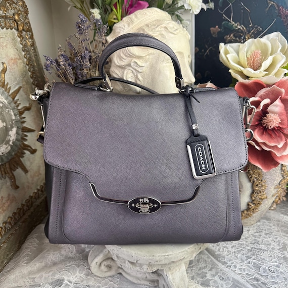 Coach Saffiano Leather Handbag Madison, silver tone hardware, Authentic.