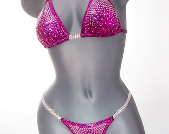 Fuchsia Foil Avatar NPC ifbb Competition Bikini  Suit with Crystals -  ONLY ONE In this size-Xs top & S Pro Bottom