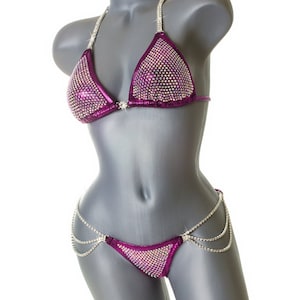 Cranberry NPC Competition Bikini w/ Ab Crystals -      Premade XS Brazilian Cut bottoms - Select your top size