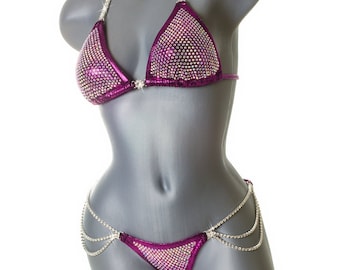 Cranberry NPC Competition Bikini w/ Ab Crystals -      Premade XS Brazilian Cut bottoms - Select your top size