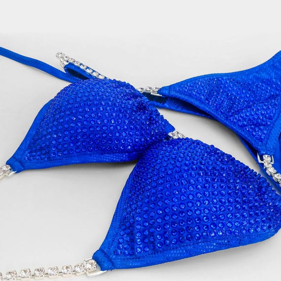 Custom NPC Competition Bikini – Royal Blue Posing Suit with Rhinestones