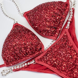 Red Sequin Competition Bikini with | Made to Order | Size & Cut are confirmed after order is placed | 1-Week Delivery Option