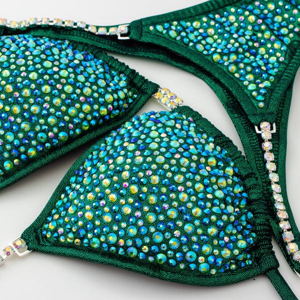 Crystal Competition Bikini – Dark Green NPC Bodybuilding Posing Suit
