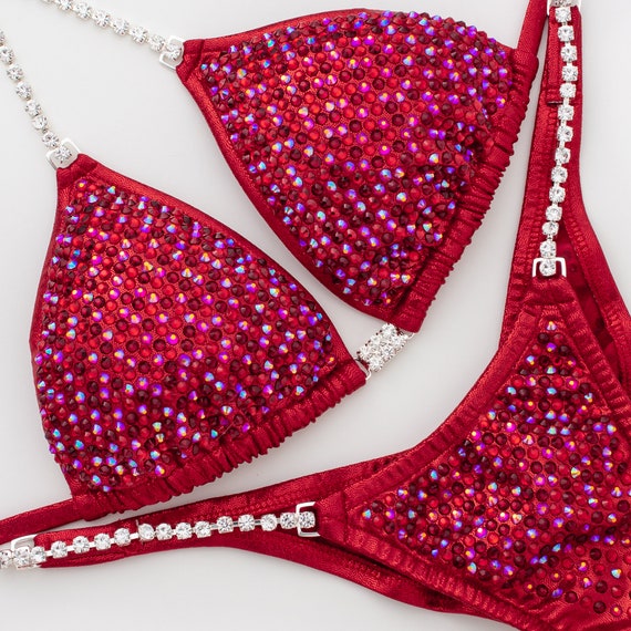 Red Crystal Npc Competition Bikini Made to Order Size & Cut Are Confirmed  After Order is Placed 1-week Delivery Option 