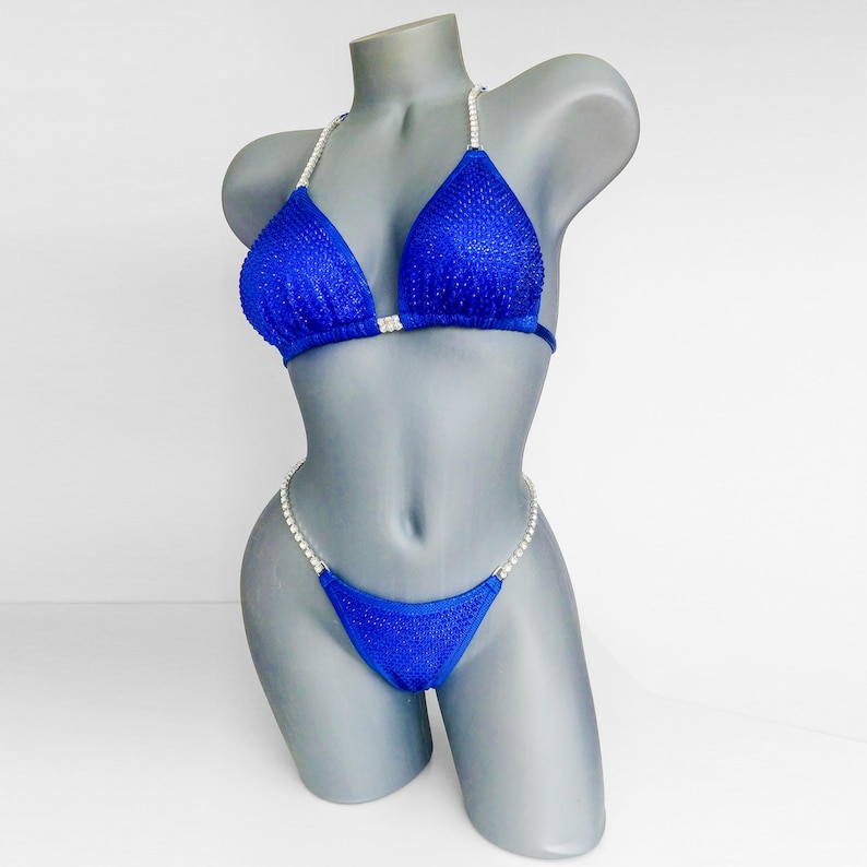 Custom NPC Competition Bikini – Royal Blue Posing Suit with Rhinestones image 2