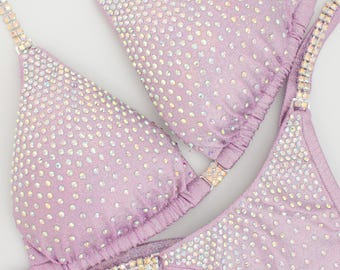 Custom NPC Competition Bikini – Lilac IFBB Bodybuilding Posing Suit with Rhinestones