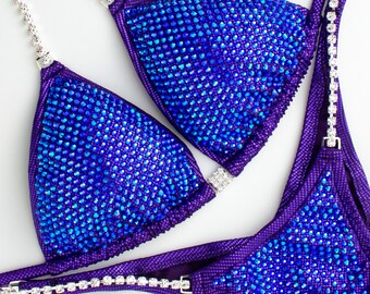 Custom NPC Competition Bikini – Purple IFBB Crystal Posing Suit with Rhinestones