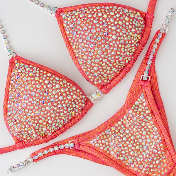 Custom NPC Competition Bikini – Rose Gold  IFBB Bodybuilding Posing Suit with Rhinestones