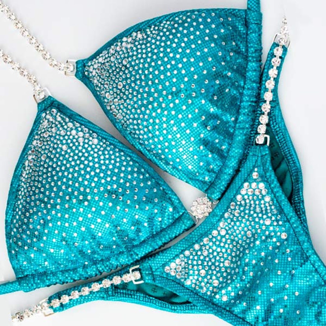 Teal NPC Competition Bikini Suit With Crystals 1/2 OFF Special