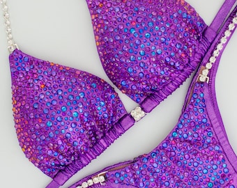 Custom NPC Competition Bikini –Purple IFBB Bodybuilding Posing Suit with Rhinestones