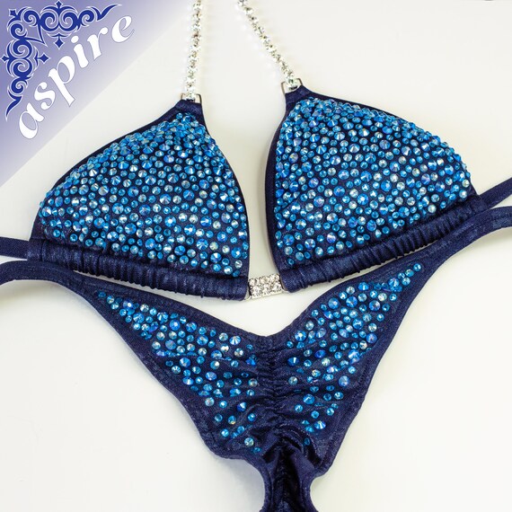 Padded Top Sapphire AB Rhinestones Navy Blue Competition Bikini with ...