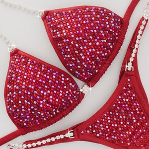 Red Crystal Competition Bikini | Made to Order | Wellness/Figure/Physique options | Size/Cut confirmed after order | 1-Week Delivery Option