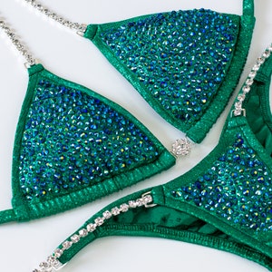 Green Crystal Competition Bikini | Made to Order | Wellness/Figure/Physique option | Size/Cut confirmed after order | 1-Week Delivery Option
