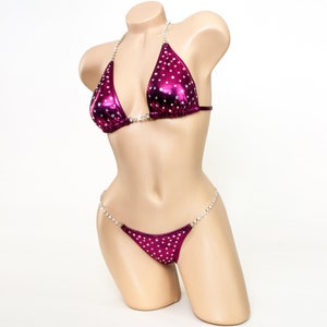 Cranberry NPC Competition Bikini Suit w/ Clear Crystals-     Only ONE In this size-S Top & Moderate Bottom