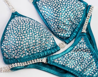 Teal Blue Crystal Competition Bikini: NPC, Wellness, Figure