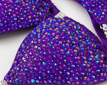 Custom NPC Competition Bikini – Purple IFBB Bodybuilding Posing Suit with Rhinestones