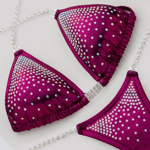 Cranberry Npc Competition Bikini w/ Ab Crystals -      Premade XS Brazilian Cut bottoms ONLY - Select your top size