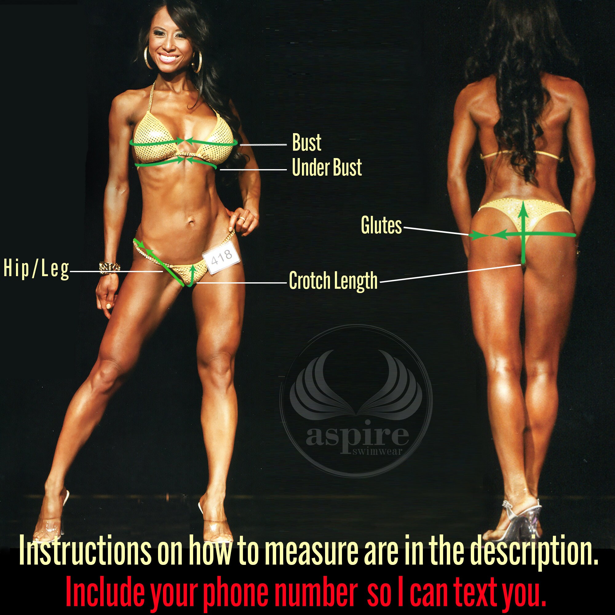 Custom NPC Competition Bikini – Gold IFBB Bodybuilding Posing Suit With ...