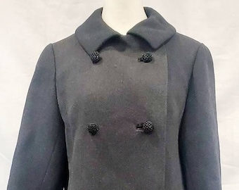 1960s Sycamore Dark Grey Wool Long Dress Coat With Black Crystalized Buttons / Mod Coat