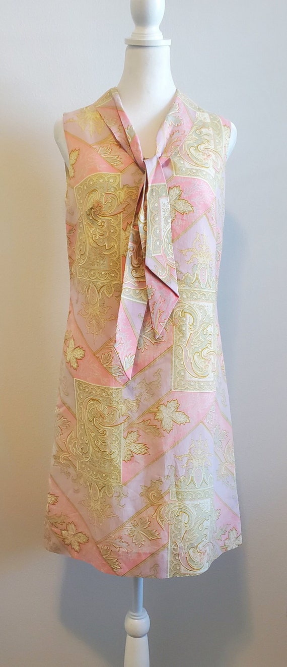 1960s Pink, Mint and Beige Paisley Sleeveless Shea