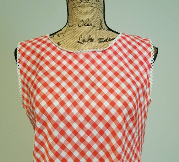 1960s Sears Red and White Checked Sleeveless Summ… - image 3