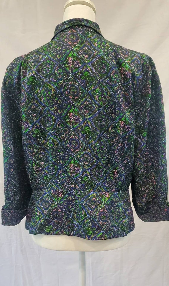 1950s Silk Turquoise Floral Paisley Print One But… - image 8