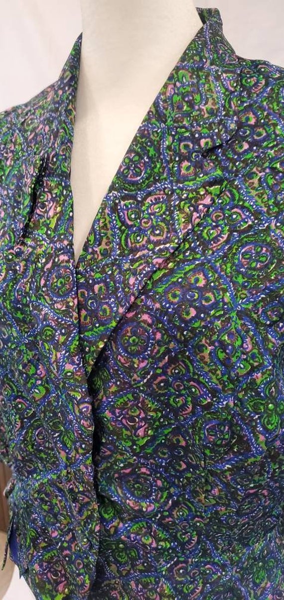 1950s Silk Turquoise Floral Paisley Print One But… - image 3