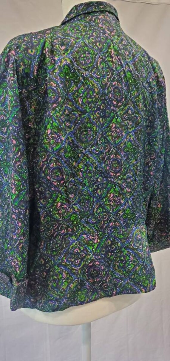 1950s Silk Turquoise Floral Paisley Print One But… - image 9