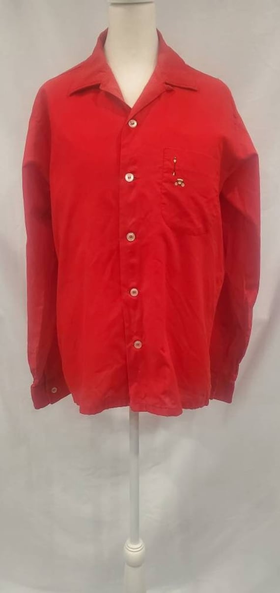 1960s Manhattan Men's Red Cotton Blend Long Sleeve