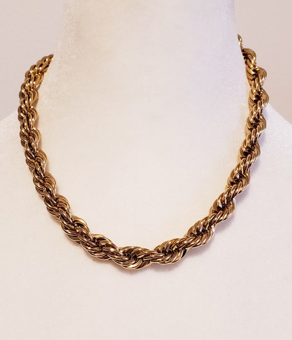 1980's Vintage Napier Gold Rope Chain Choker Sign… - image 1