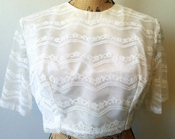 1950's Mode O'Day Ivory Lace Cropped Blouse With … - image 1