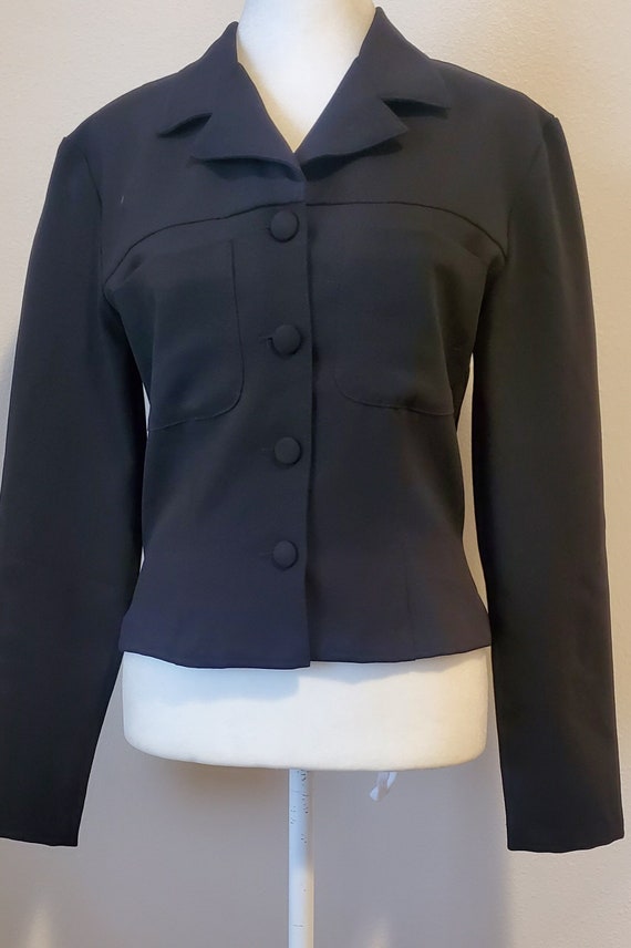 1980s Wrapper Black Polyester Crepe Short Dress Bl