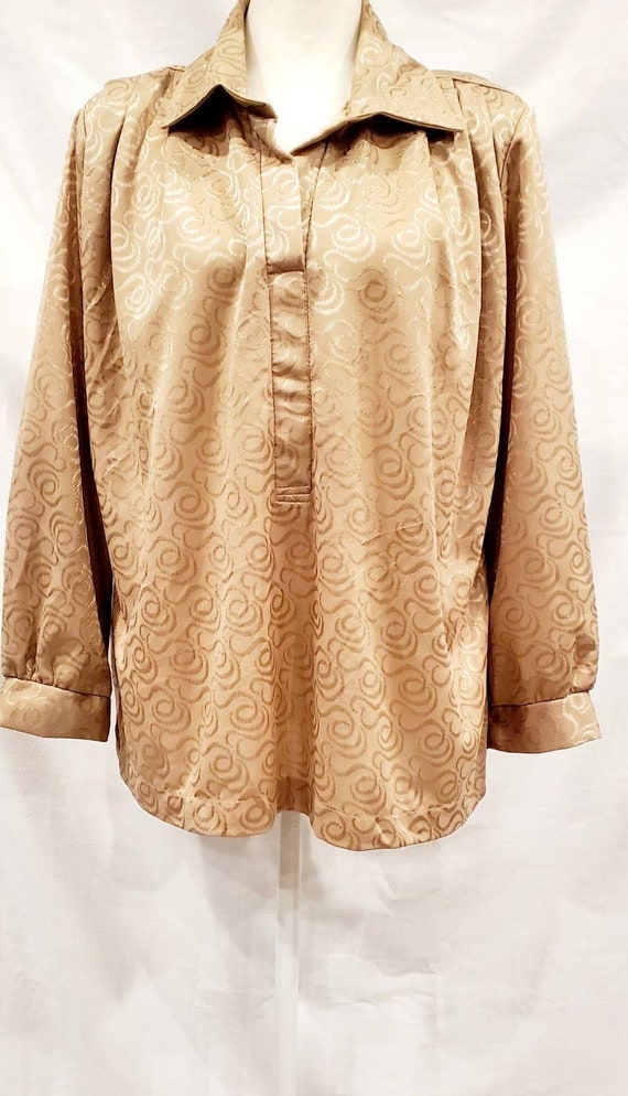 1970s / 1980s Di Carlo Gold Swirl Dress Blouse Wit